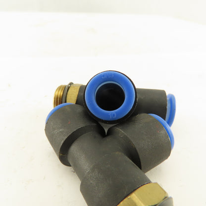 SMC 3/8NPT x 10mm x 10mm Tube Push To Connect Run Tee Lot Of 2