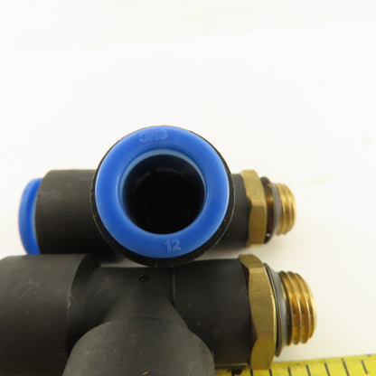 SMC 1/2-20 (-5) JIC Flare  x 12mm x 12mm Tube Push To Connect Run Tee Lot Of 2