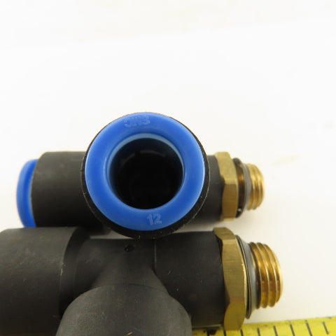 SMC 1/2-20 (-5) JIC Flare  x 12mm x 12mm Tube Push To Connect Run Tee Lot Of 2