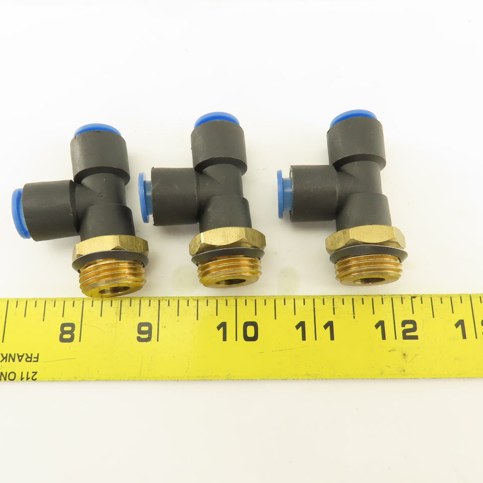 SMC 1/2NPT x 10mm x 10mm Tube Push To Connect Run Tee Lot Of 3