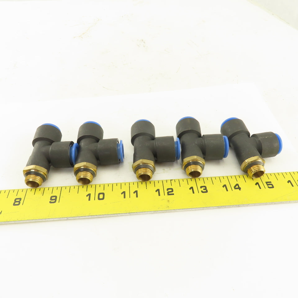 SMC 1/2-20 (-5) JIC Flare  x 12mm x 12mm Tube Push To Connect Run Tee Lot Of 5