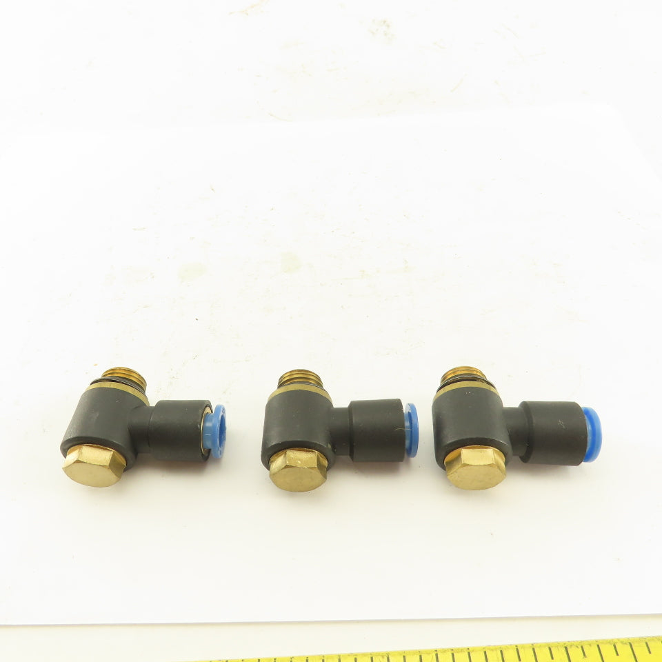 SMC 1/4NPT x 8mm Tube Push To Connect Swivel Elbow 90° Lot Of 3