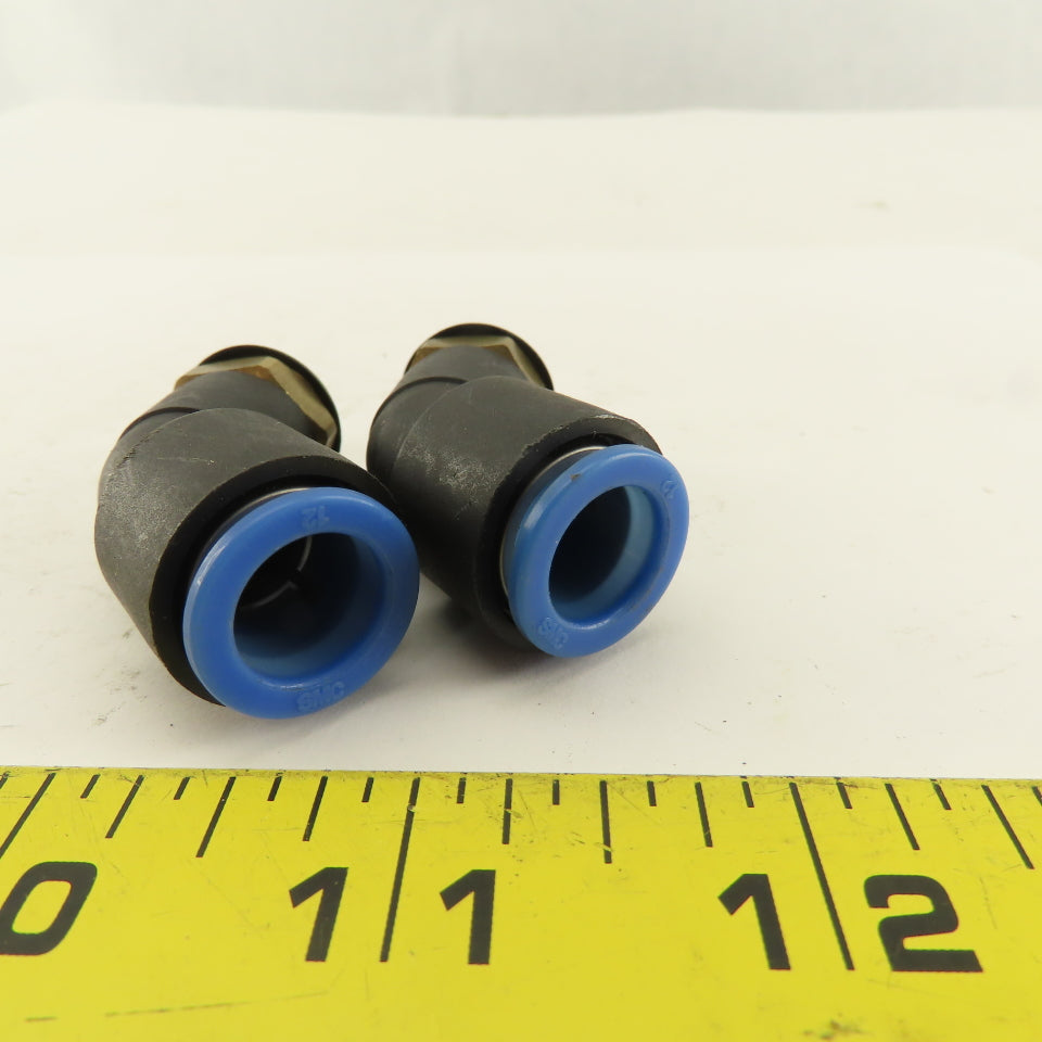 SMC 3/8NPT x 12mm Tube Push To Connect Elbow 45° Lot Of 2
