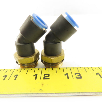 SMC 1/2NPT x 10mm Tube Push To Connect Elbow 45° Lot Of 2