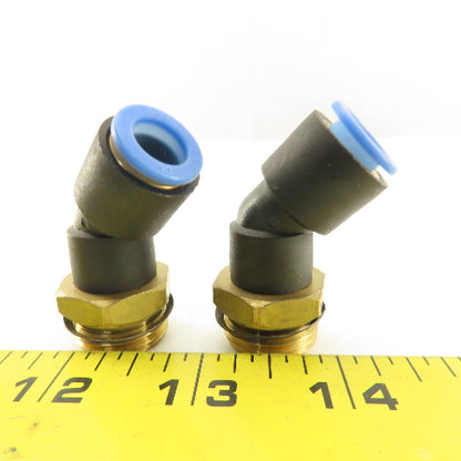 SMC 1/2NPT x 10mm Tube Push To Connect Elbow 45° Lot Of 2