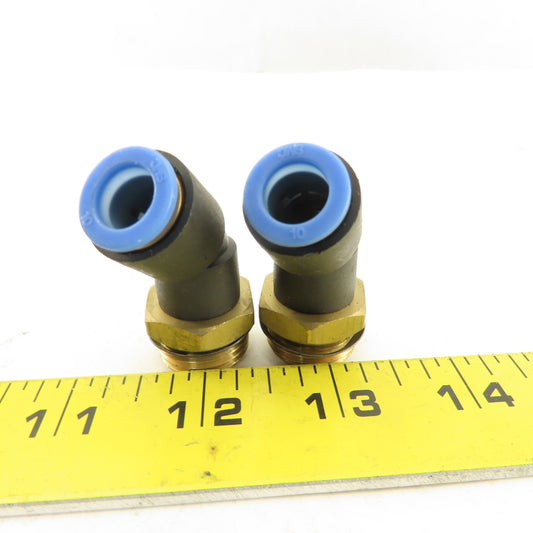 SMC 1/2NPT x 10mm Tube Push To Connect Elbow 45° Lot Of 2