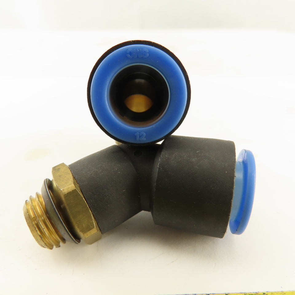 SMC 1/2-20 (-5) JIC Flare x 12mm Tube Push To Connect Elbow 45° Lot Of 2