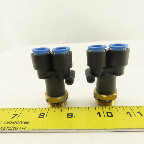 SMC 1/2-14 BSTP x 10mm Tube Push To Connect WYE Y Lot Of 2
