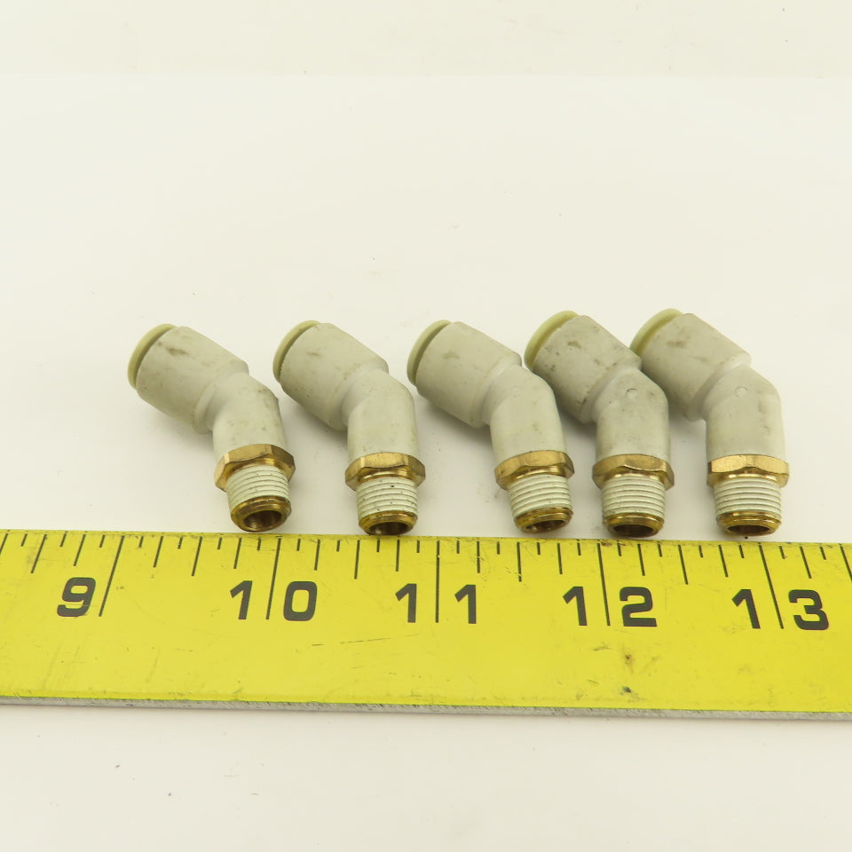 SMC 1/8NPT x 8mm Tube Push To Connect 45° Elbow Lot Of 5