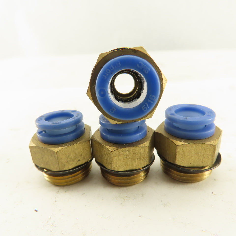 SMC 3/8-19 BSPT Male x 8mm Tube Push To Connect Straight Connector Lot Of 4