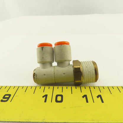 SMC 3/8NPT x 1/4 Tube Push To Connect Double Swivel Elbow Banjo Fitting