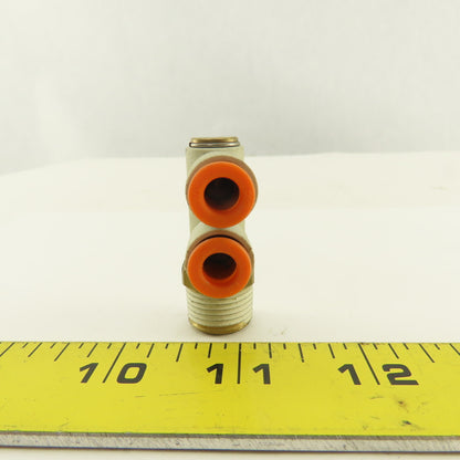SMC 3/8NPT x 1/4 Tube Push To Connect Double Swivel Elbow Banjo Fitting