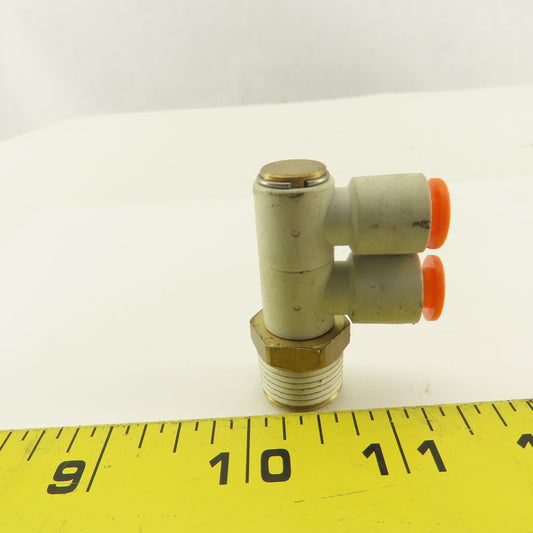 SMC 3/8NPT x 1/4 Tube Push To Connect Double Swivel Elbow Banjo Fitting