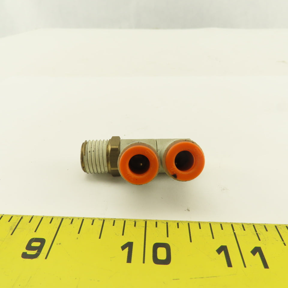 SMC 1/4NPT x 1/4 Tube Push To Connect Double Swivel Elbow Banjo Fitting