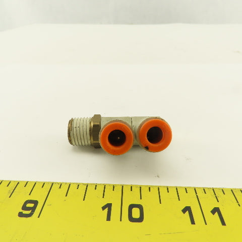 SMC 1/4NPT x 1/4 Tube Push To Connect Double Swivel Elbow Banjo Fitting