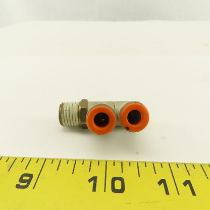 SMC 1/4NPT x 1/4 Tube Push To Connect Double Swivel Elbow Banjo Fitting