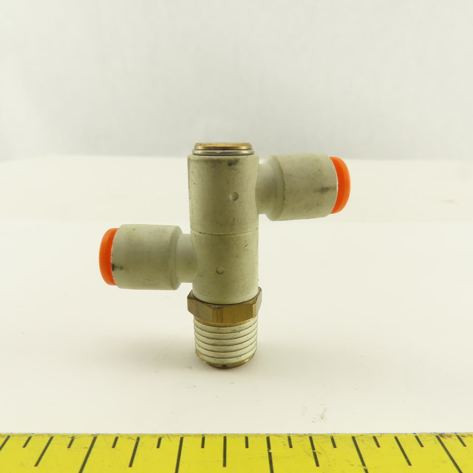 SMC 1/4NPT x 1/4 Tube Push To Connect Double Swivel Elbow Banjo Fitting
