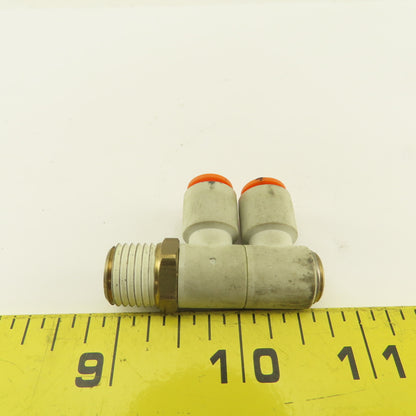 SMC 1/4NPT x 1/4 Tube Push To Connect Double Swivel Elbow Banjo Fitting