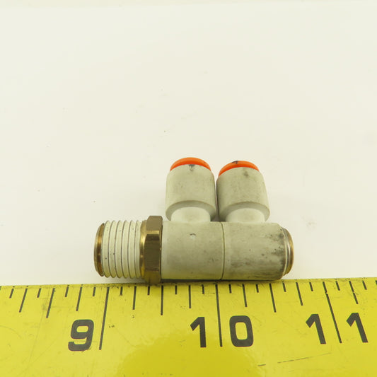 SMC 1/4NPT x 1/4 Tube Push To Connect Double Swivel Elbow Banjo Fitting
