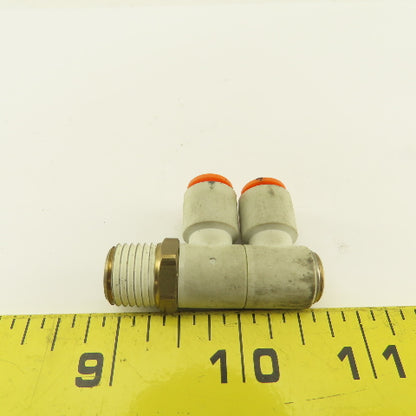 SMC 1/4NPT x 1/4 Tube Push To Connect Double Swivel Elbow Banjo Fitting