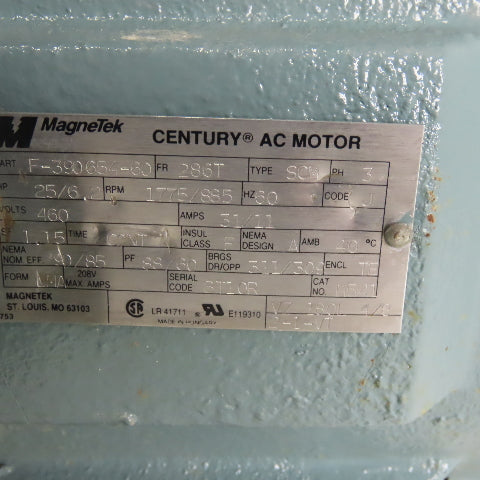 MagneTek Century 2 Speed Electric Motor 25/6.2Hp 1775/885 RPM 286T 480V 3Ph