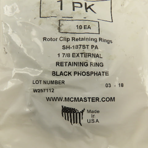 McMaster SH-187ST 1-7/8" External Shaft Retaining Ring Snap Ring Lot Of 160