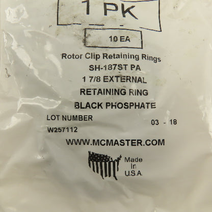 McMaster SH-187ST 1-7/8" External Shaft Retaining Ring Snap Ring Lot Of 160