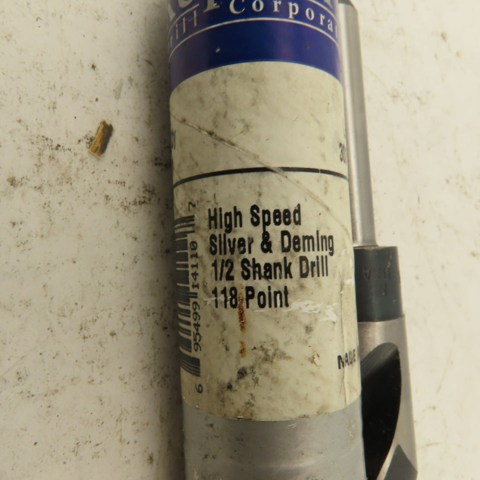 Republic Drill 7/8" Dia. 118° HSS Drill Bit 1/2" Reduced Shank 6-1/2" OAL