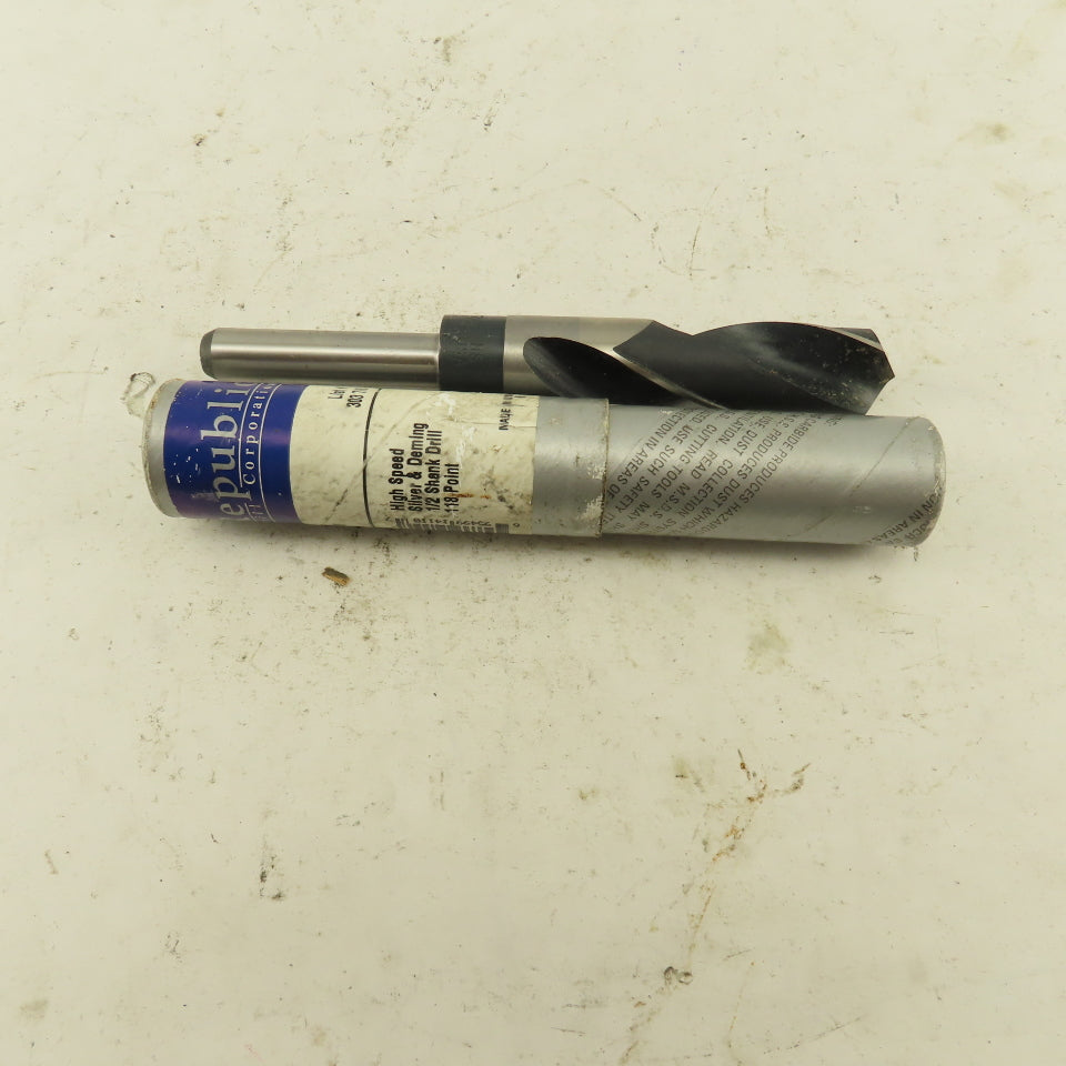 Republic Drill 7/8" Dia. 118° HSS Drill Bit 1/2" Reduced Shank 6-1/2" OAL
