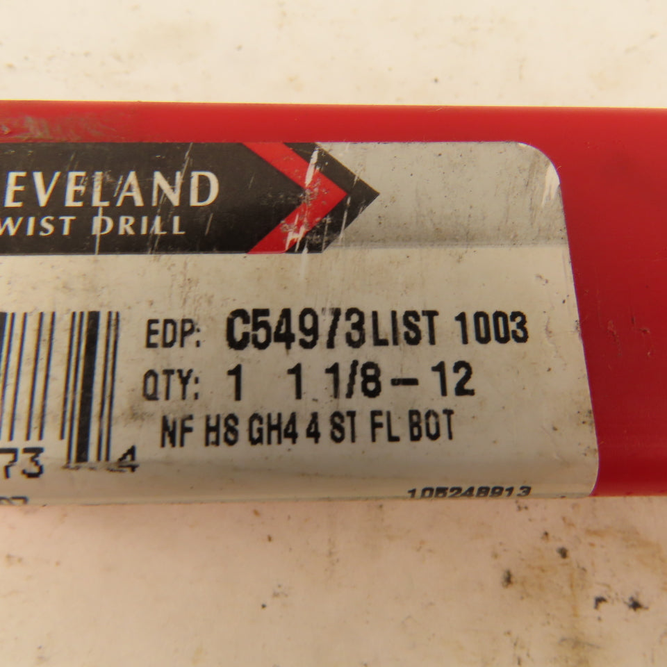 Cleveland C54973 1-1/8"-12 Bottoming Hand Tap 4 Flute Straight Flute HSS