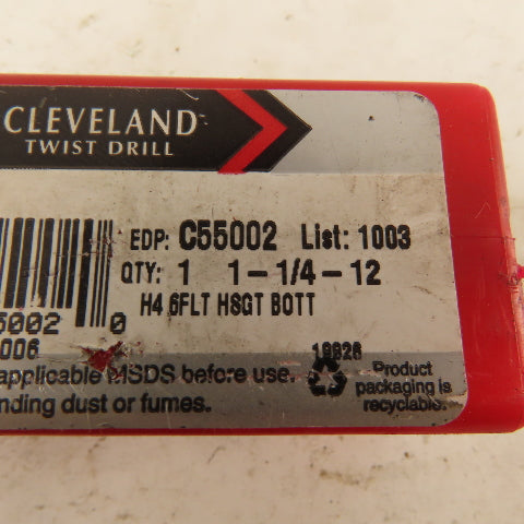 Cleveland C55002 1-1/4"-12 Bottoming Hand Tap 6 Flute Straight Flute HSS