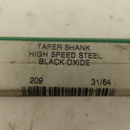 Precision Twist Drill 31/64" Dia. 2 Flute Twist Drill 2MT Taper 8-1/2" OAL