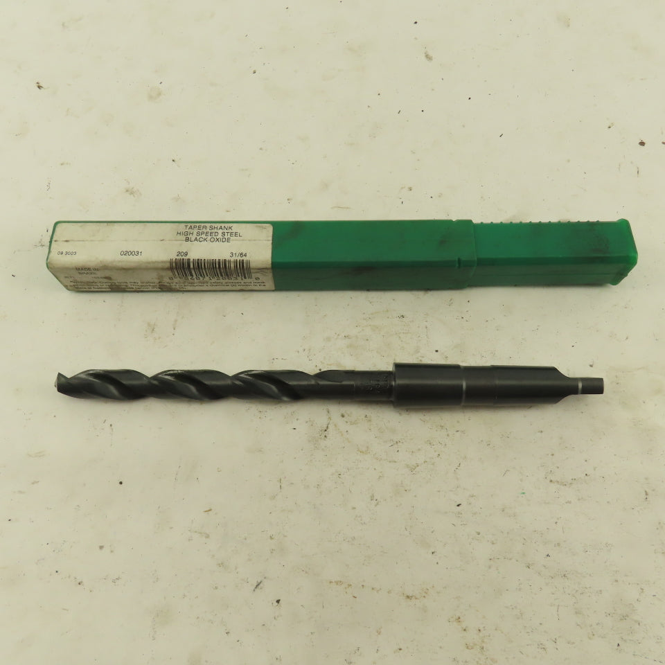Precision Twist Drill 31/64" Dia. 2 Flute Twist Drill 2MT Taper 8-1/2" OAL