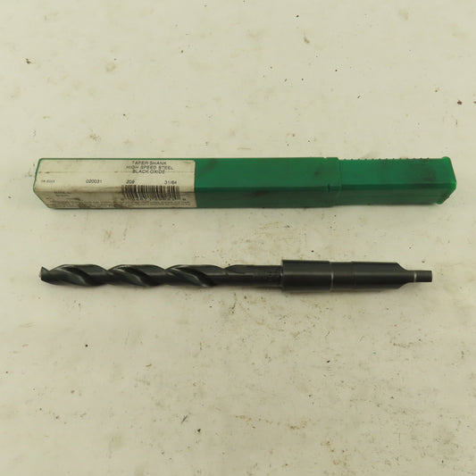 Precision Twist Drill 31/64" Dia. 2 Flute Twist Drill 2MT Taper 8-1/2" OAL