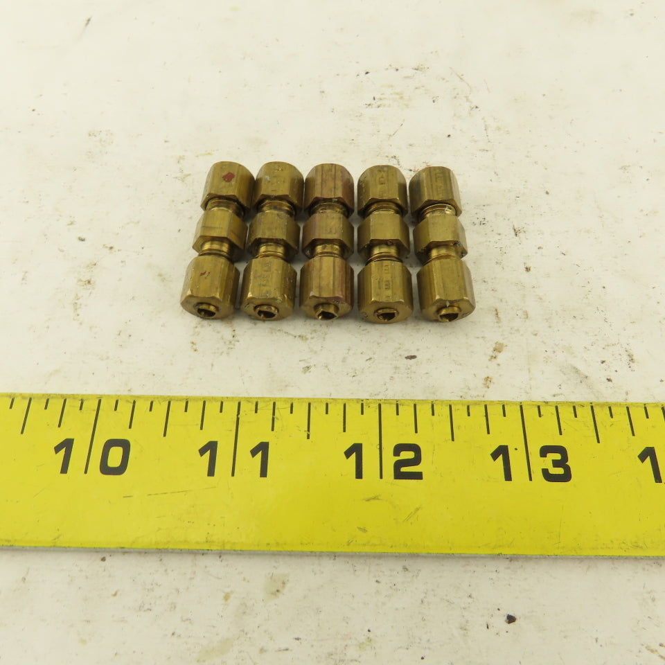 9/64 OD Tube Brass Flare Seat Lubrication Line Fitting Union Splice Lot Of 5
