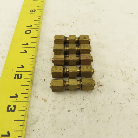 9/64 OD Tube Brass Flare Seat Lubrication Line Fitting Union Splice Lot Of 5