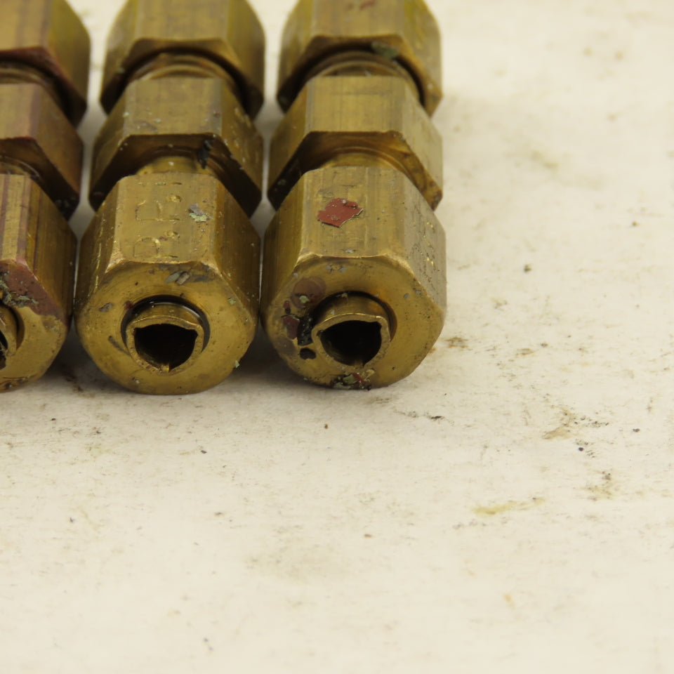 9/64 OD Tube Brass Flare Seat Lubrication Line Fitting Union Splice Lot Of 5