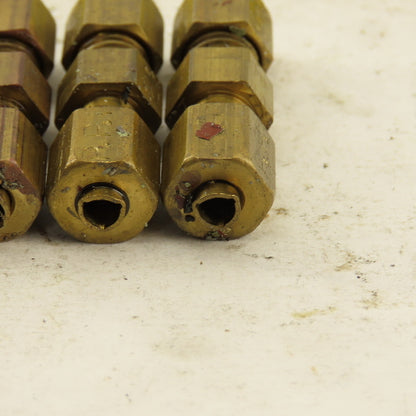 9/64 OD Tube Brass Flare Seat Lubrication Line Fitting Union Splice Lot Of 5