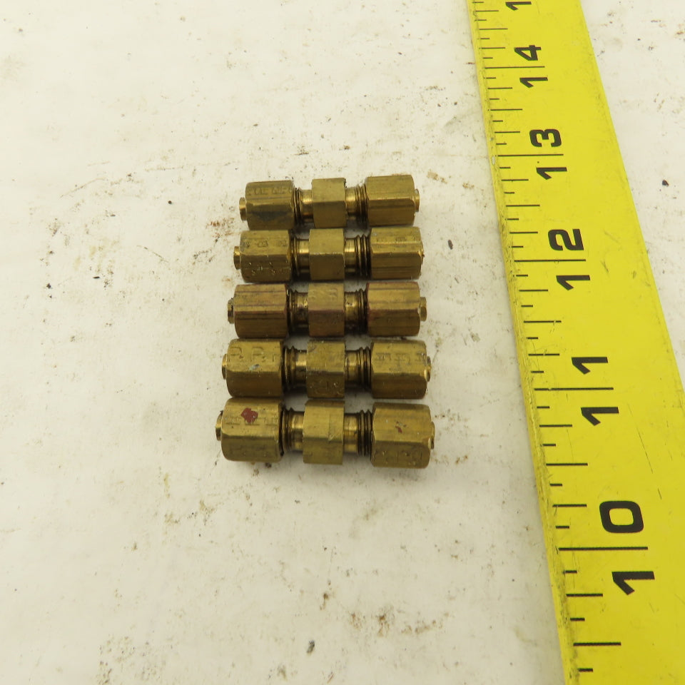 9/64 OD Tube Brass Flare Seat Lubrication Line Fitting Union Splice Lot Of 5