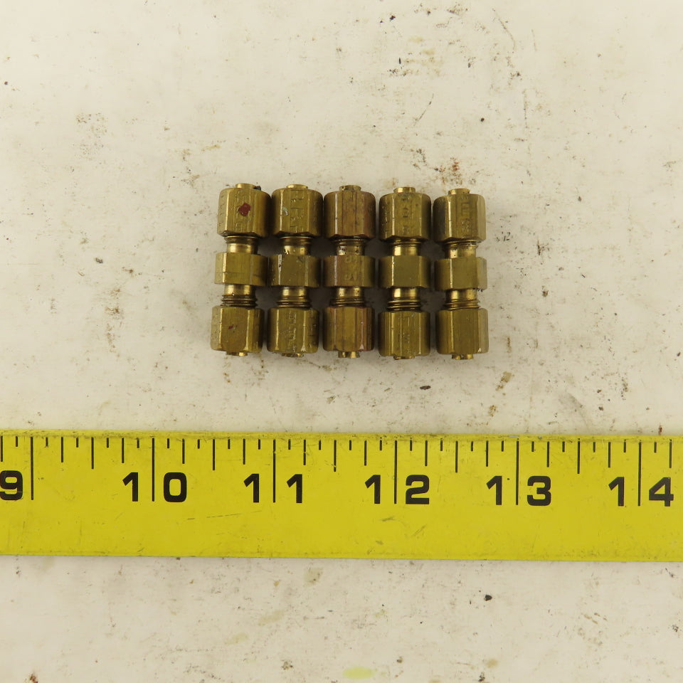9/64 OD Tube Brass Flare Seat Lubrication Line Fitting Union Splice Lot Of 5