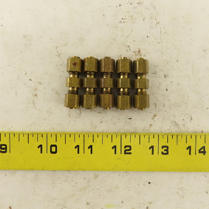 9/64 OD Tube Brass Flare Seat Lubrication Line Fitting Union Splice Lot Of 5