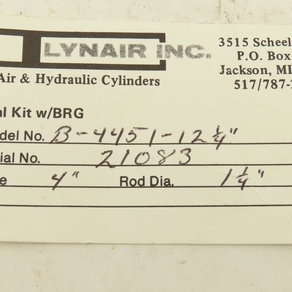Lynair B-4451-12-1/4 4" Bore 1-1/4" Rod Diameter Cylinder Rebuild Kit