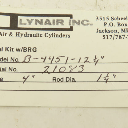 Lynair B-4451-12-1/4 4" Bore 1-1/4" Rod Diameter Cylinder Rebuild Kit