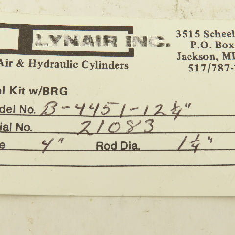 Lynair B-4451-12-1/4 4" Bore 1-1/4" Rod Diameter Cylinder Rebuild Kit