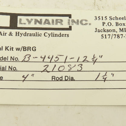 Lynair B-4451-12-1/4 4" Bore 1-1/4" Rod Diameter Cylinder Rebuild Kit