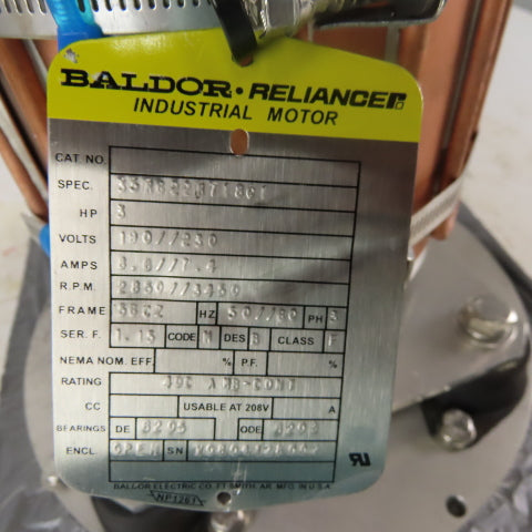 Baldor 3Hp Jacketed liquid Cooled Electric Motor 56CZ Frame 180/220V 3PH 50/60Hz