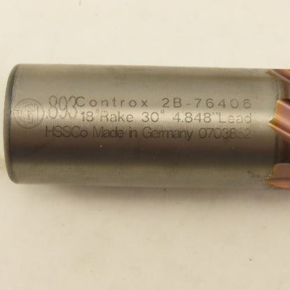 Controx 2B-76406 .893 Dia. 6 Flute Spiral End Mill 18° Rake HSS