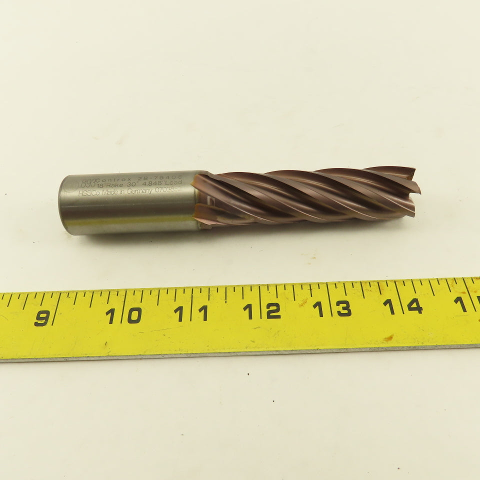 Controx 2B-76406 .893 Dia. 6 Flute Spiral End Mill 18° Rake HSS