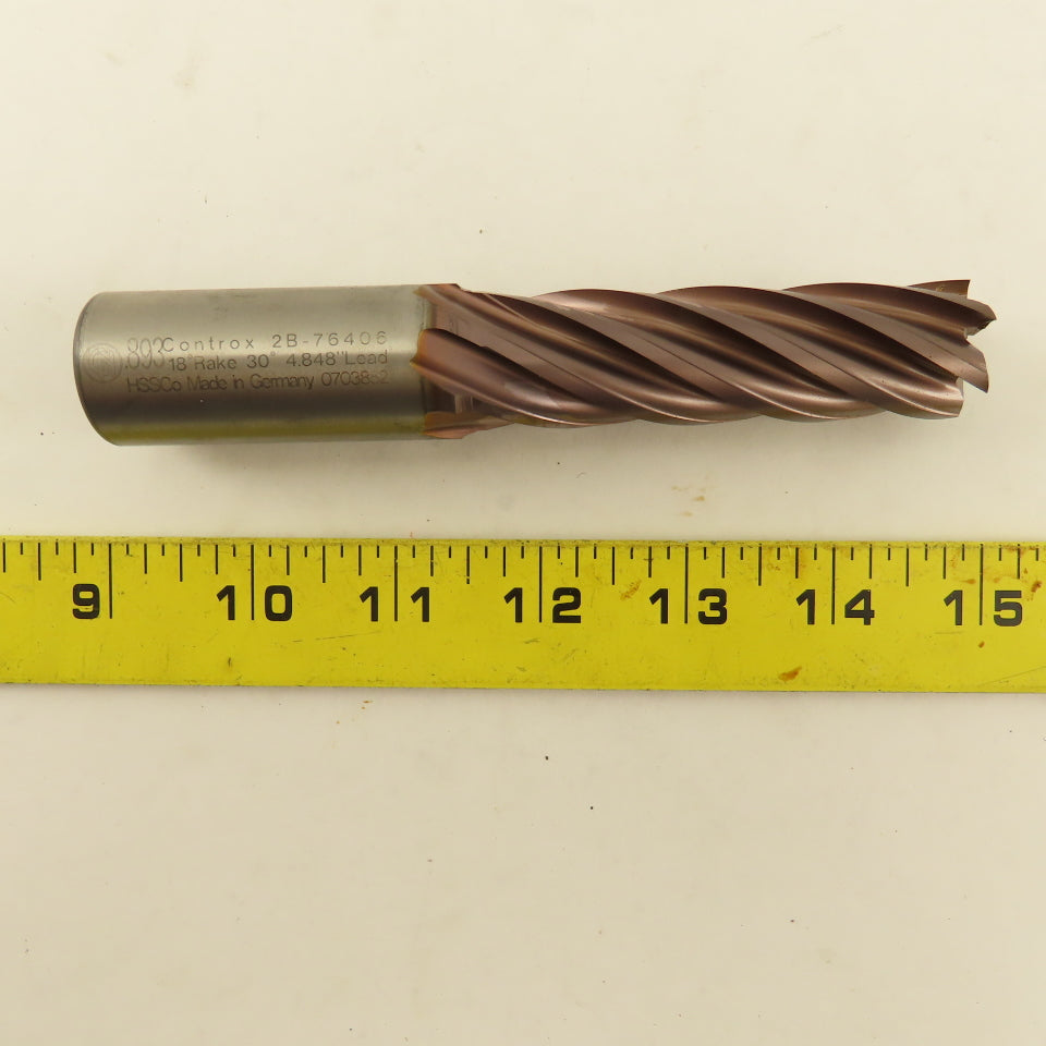 Controx 2B-76406 .893 Dia. 6 Flute Spiral End Mill 18° Rake HSS
