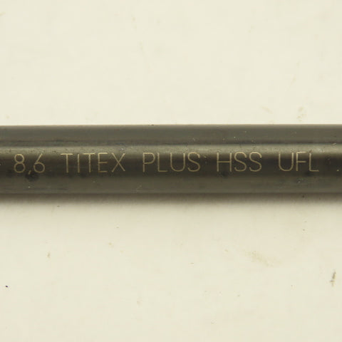 Titex 8.6mm Dia. 2 Flute Parabolic Spiral 118° Drill Bit 9-78" OAL